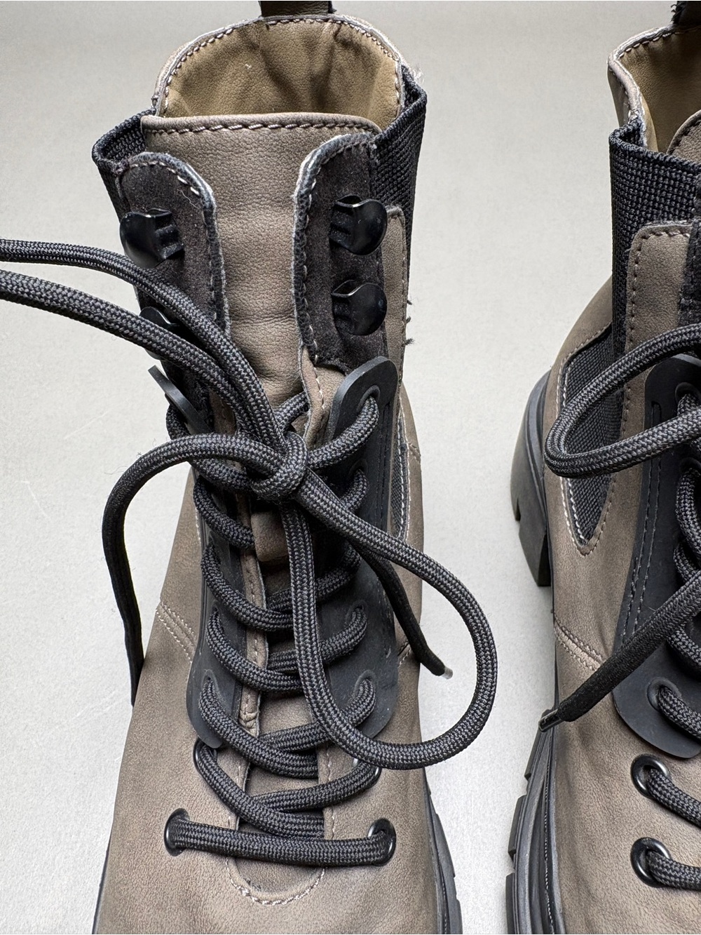 MIA Taupe Lace-Up Chunky Combat Boots with Black Soles - Picture 9 of 14